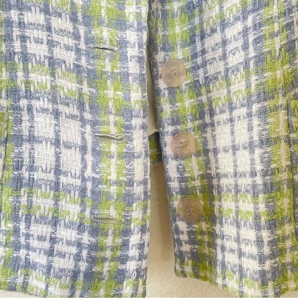 Women’s Colorful Plaid Hourglass Blazer Green Blue White w Checkered Pockets S - Picture 4 of 12